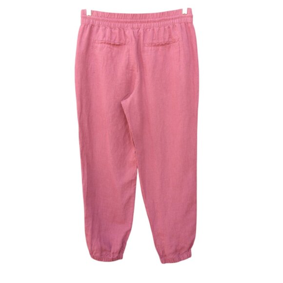 ATHLETA | Red Retreat 100% Linen Pull-On Drawstring Joggers Zip Pockets Size 10 - Picture 2 of 10